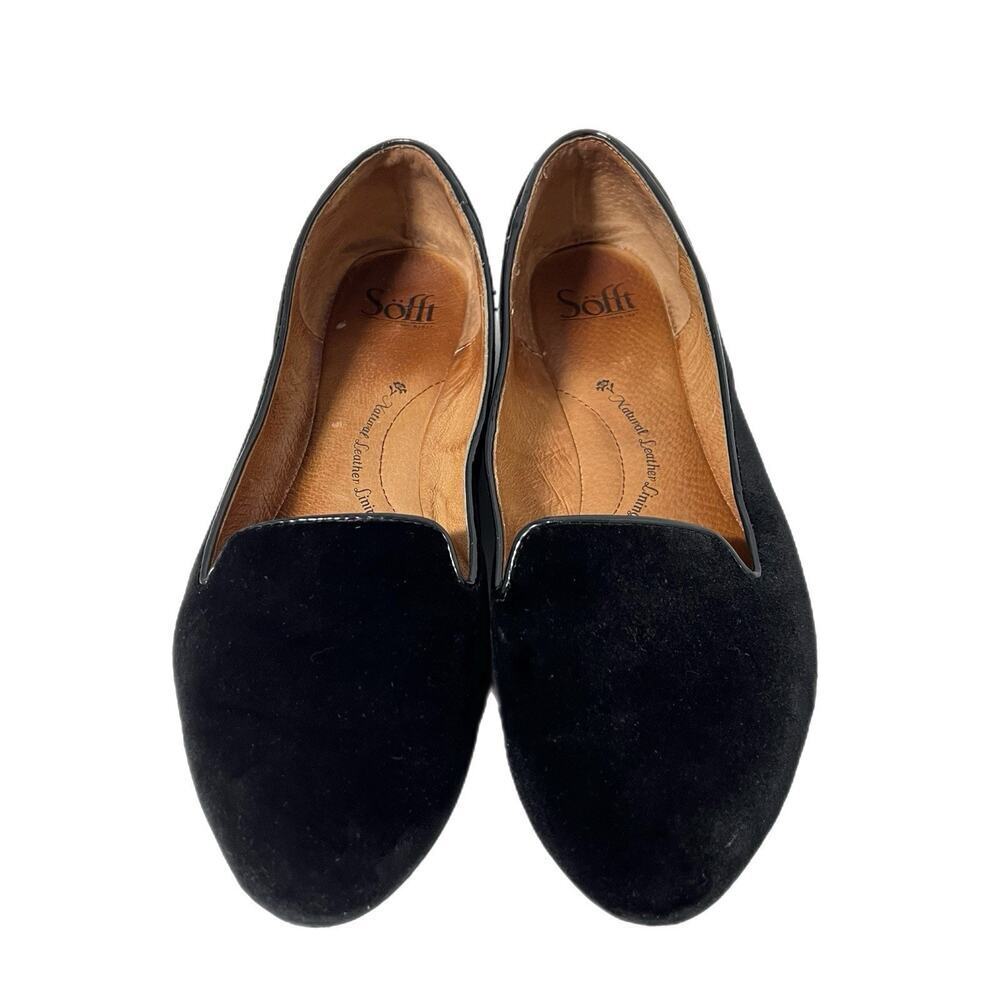 Sofft black velvet flat loafer women’s 10 leather lining classic comfort shoes
